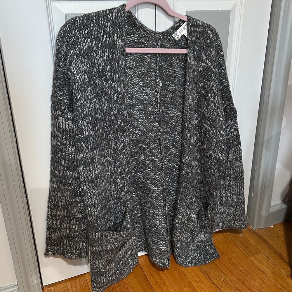 Gray and White Knit Cardigan